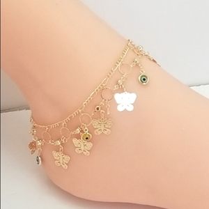 Butterfly Evil Eye Women's Anklet Bracelet.14K Gold Plated. New